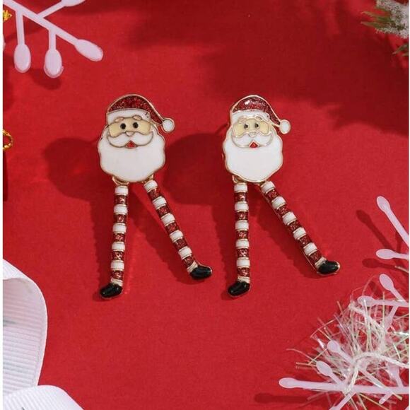 NEW Santa Claus St. Nick Christmas Dangle Statement Earrings Holiday - Picture 2 of 4